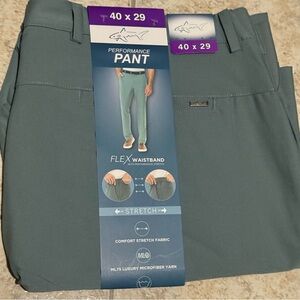 Greg Norman Men’s Performance Flex Waistband Snap Button Pants, Green, 40X29